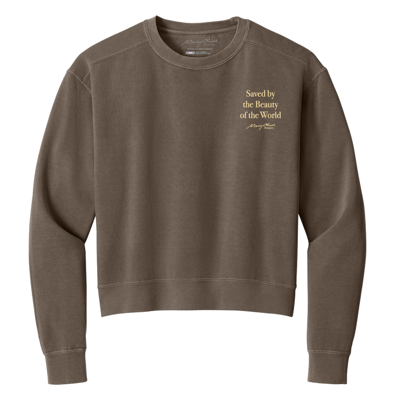 Mary Oliver Womens Saved by the Beauty of the World Cropped Crewneck