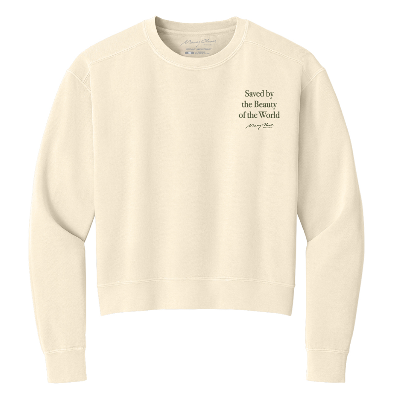 Mary Oliver Womens Saved by the Beauty of the World Cropped Crewneck