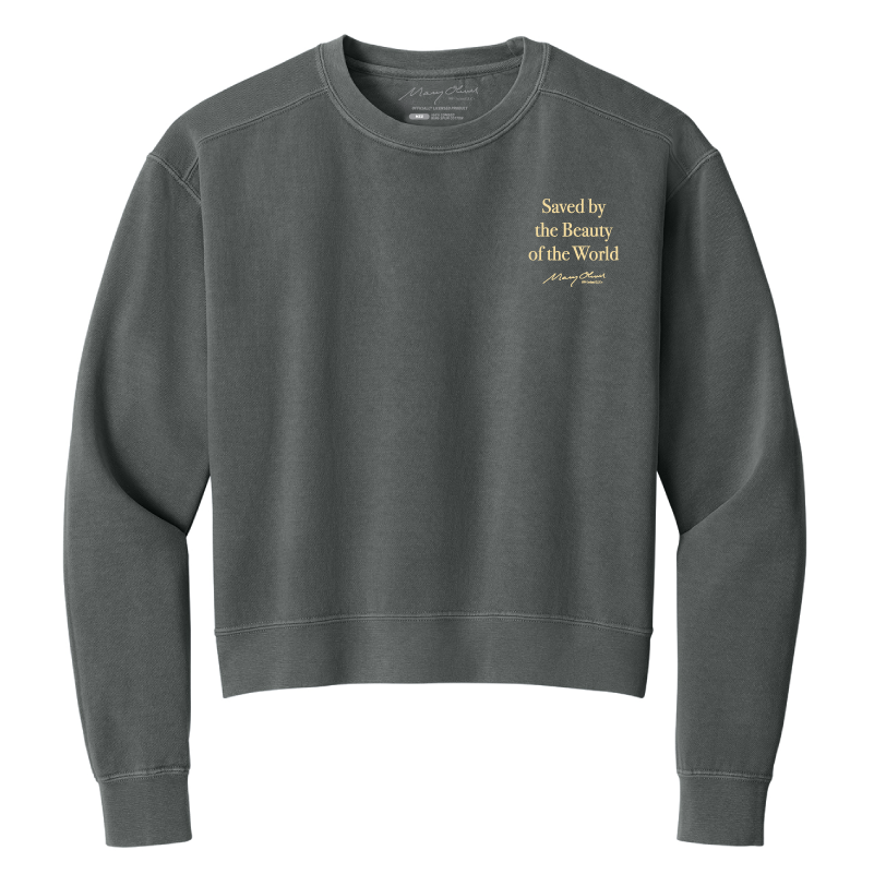 Mary Oliver Womens Saved by the Beauty of the World Cropped Crewneck