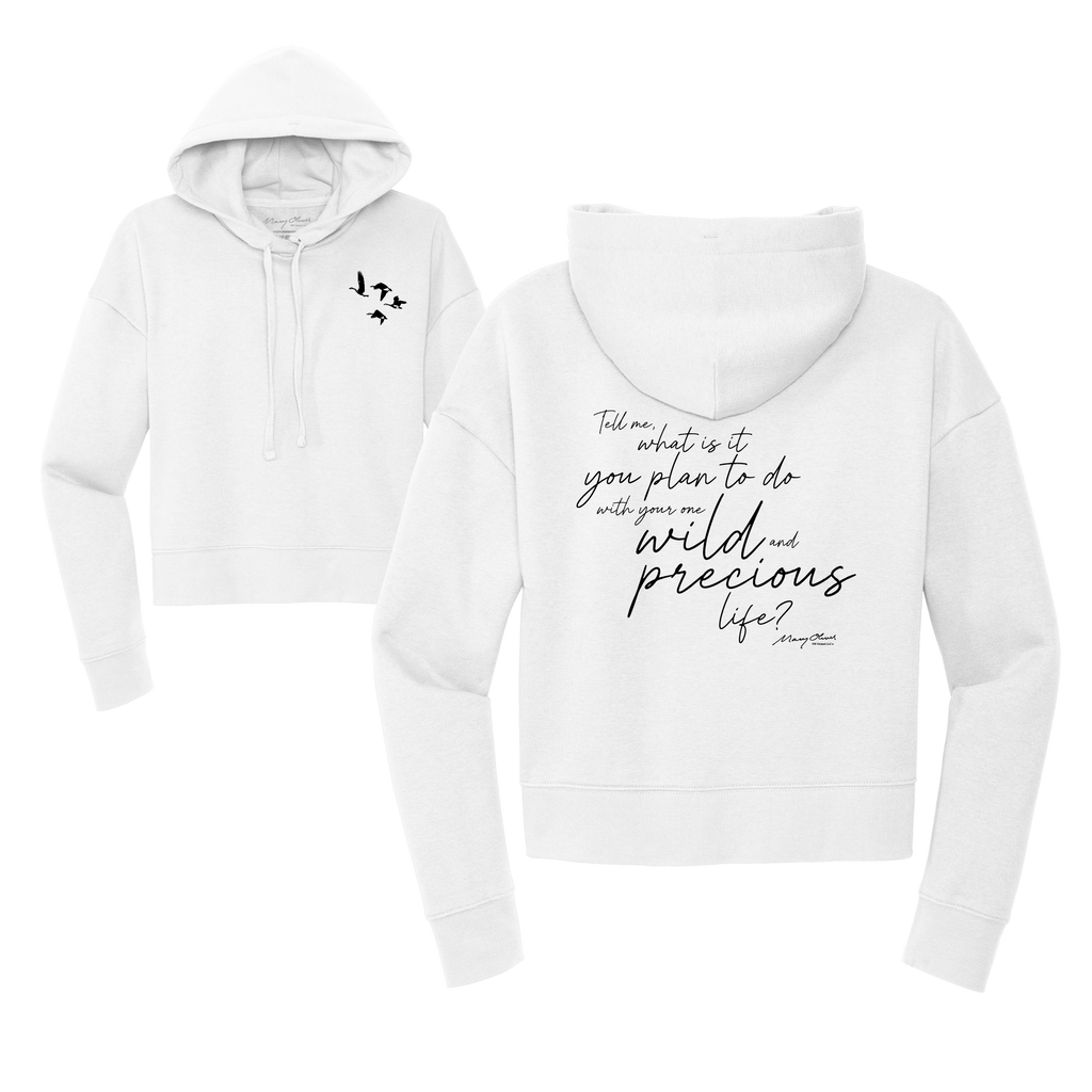 Mary Oliver Womens One Wild and Precious Life Cropped Hoodie